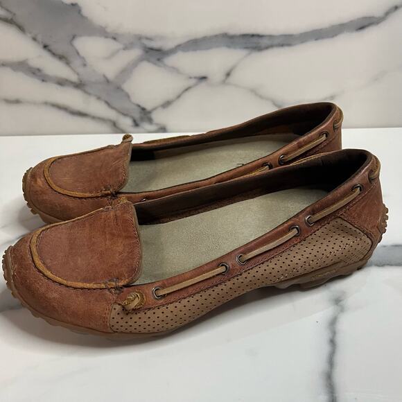 Merrell J76466 Women's Brown Leather Outdoor Vibram Slip On Marina Loafers Sz 7 - Picture 4 of 8